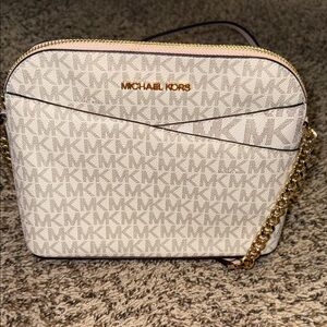 Michael Kors Cream Logo Crossbody Bag with Gold Chain